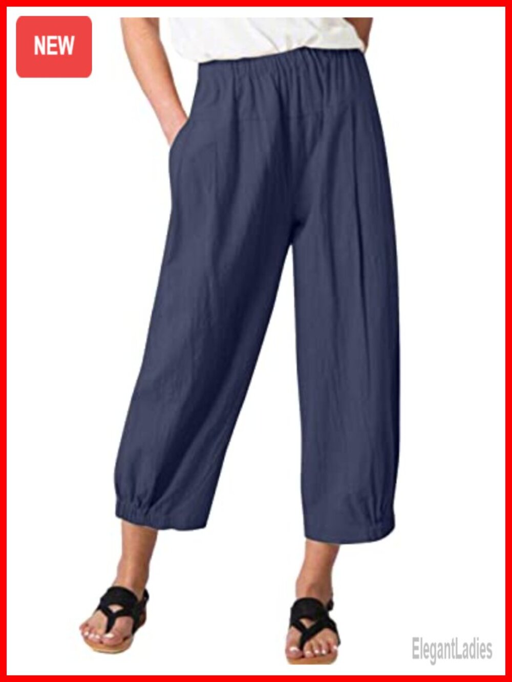 Cotton Linen Yoga Crop Capris Elastic Waist Wide Leg Cargo Pants